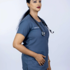 U Neck Teal blue women scrub side view 1