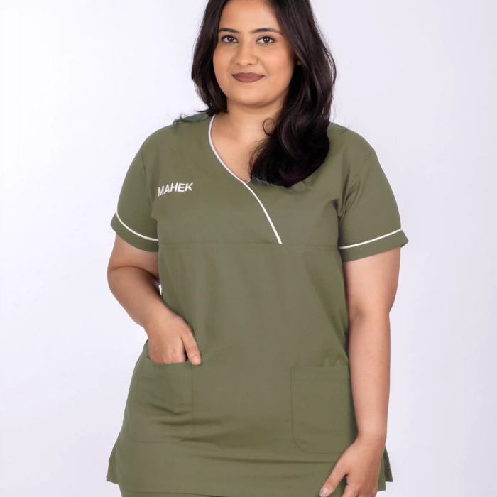 Women Scrub Flop Neck Light Olive 2