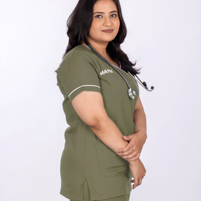 Women Scrub Flop Neck Light Olive 3
