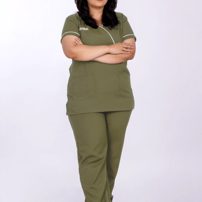 Women Scrub Flop Neck Light Olive 4
