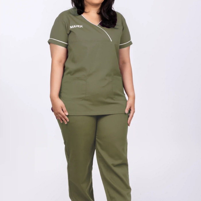 Women Scrub Flop Neck Light Olive 7